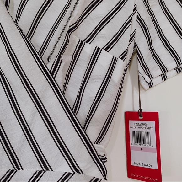 Vince Camuto Playful Stripe Satin Wrap Dress - Picture 3 of 4